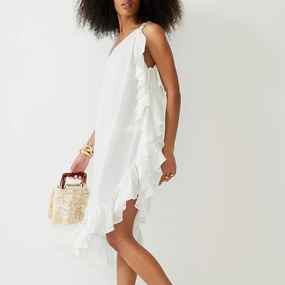 J crew Ruffle one-shoulder cover-up dress in soft gauze warm chimney - Picture 2 of 4